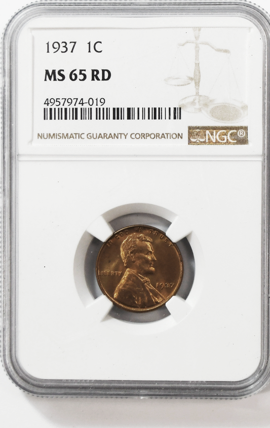 1937 1c Lincoln Wheat Penny One Cent NGC MS 65 RD Philadelphia