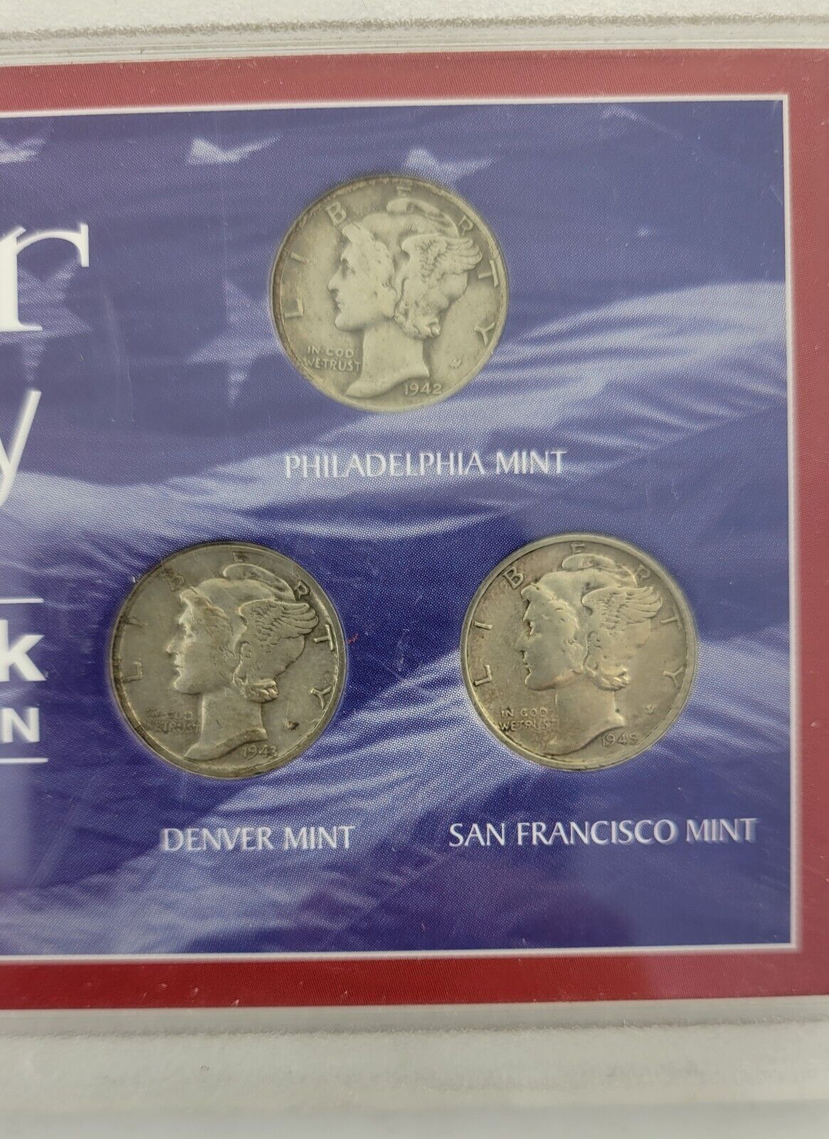 Mint Mark Collection Silver Mercury Dime 3 Coin Set 1942, 1943 D,and 1945 S