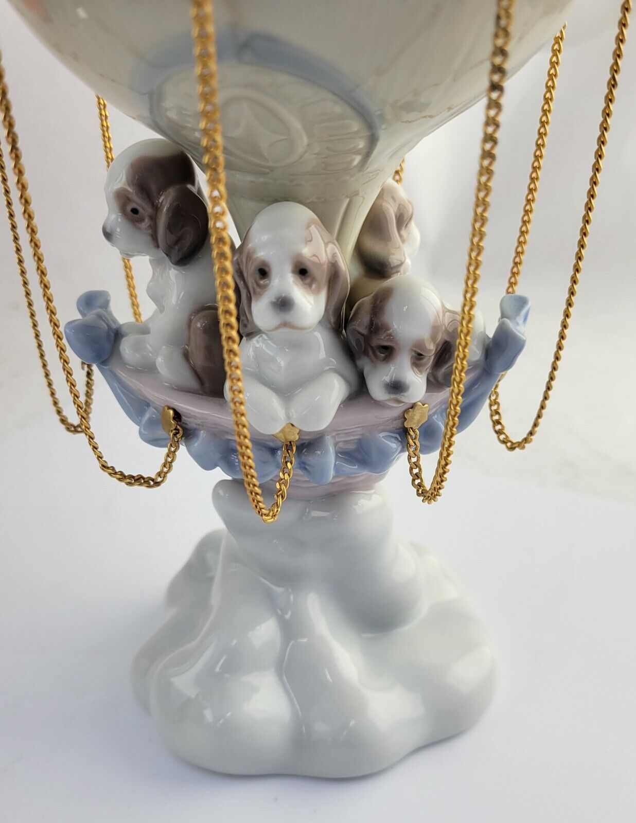 1997 Lladro #6524 “Up And Away” With Puppies Figurine Spain Hot Air Balloon