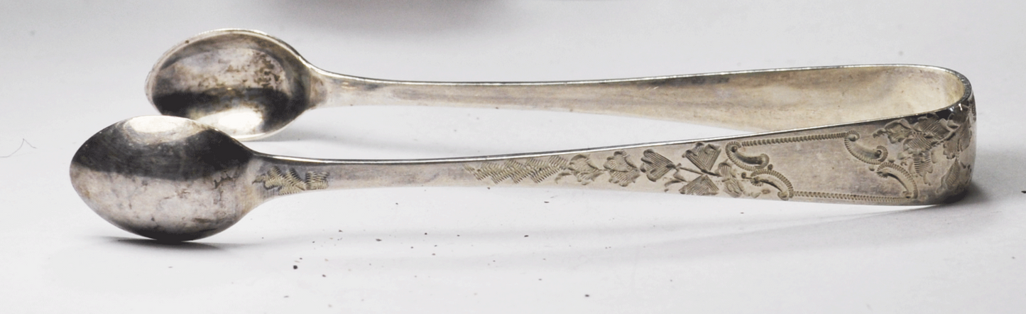 1898 John William Deakin Sugar Tongs Sheffield England 4" Etched