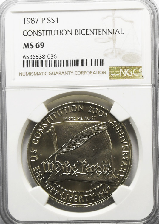 1987 P $1 Constitution Bicentennial Commemorative Silver One Dollar MS69 NGC