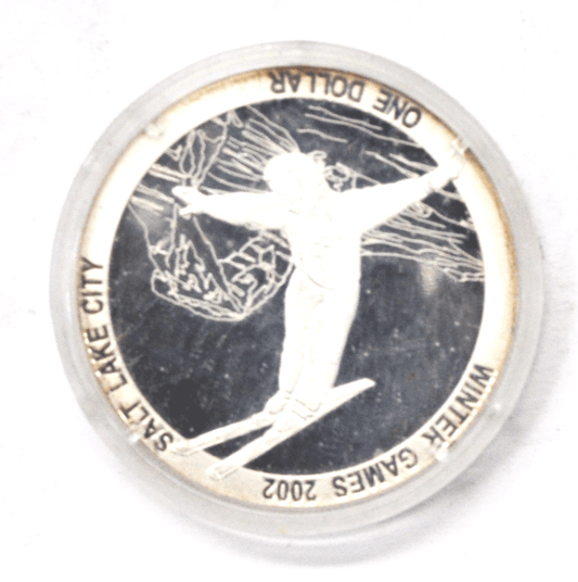 2002 $1 Cook Islands Silver Dollar Skiing Downhill Winter Olympics Salt Lake 925
