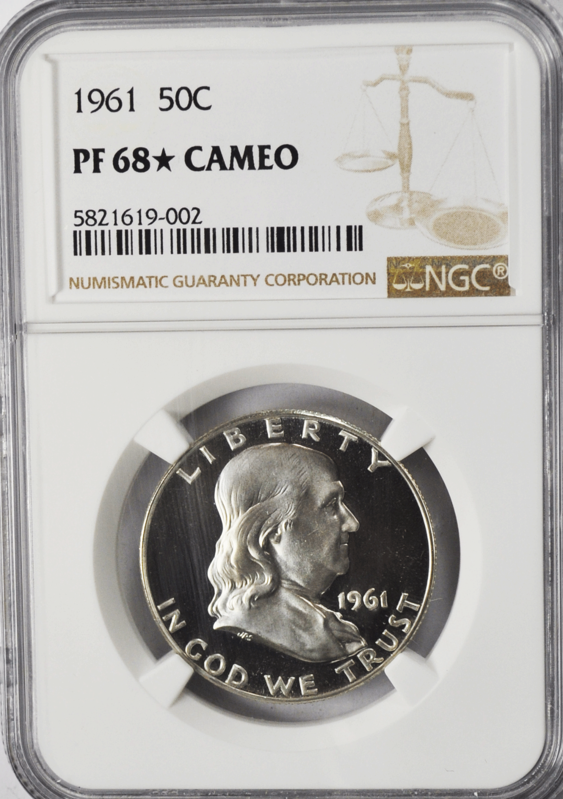 1961 50c Franklin Proof Silver Half Dollar Fifty Cents NGC PF68* Cameo Star