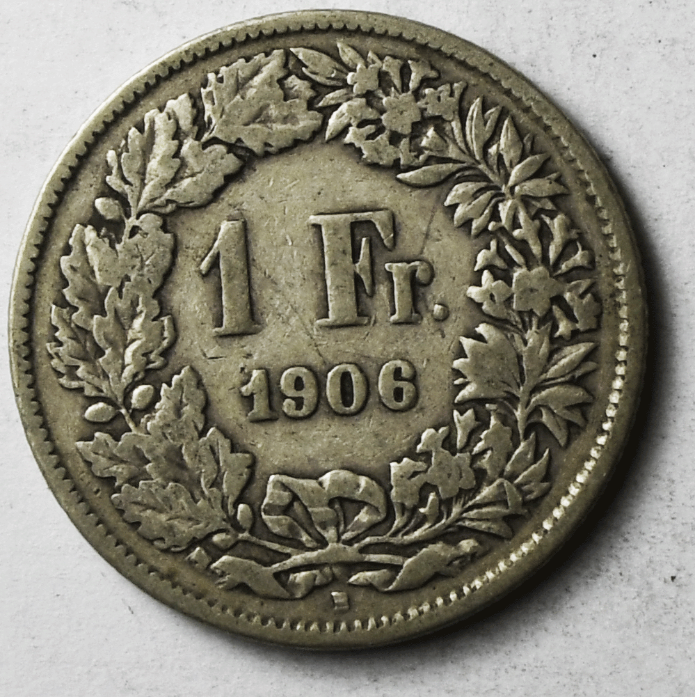 1887 B Switzerland One Franc Silver Coin KM# 24
