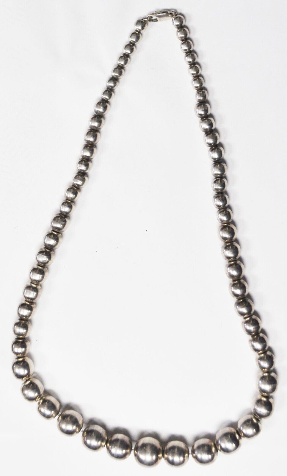 Sterling Large Graduated Round Bead Necklace 8-18mm 26"
