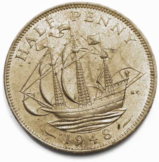 1848 Great Britain 1/2 Half Penny KM# 844    AU