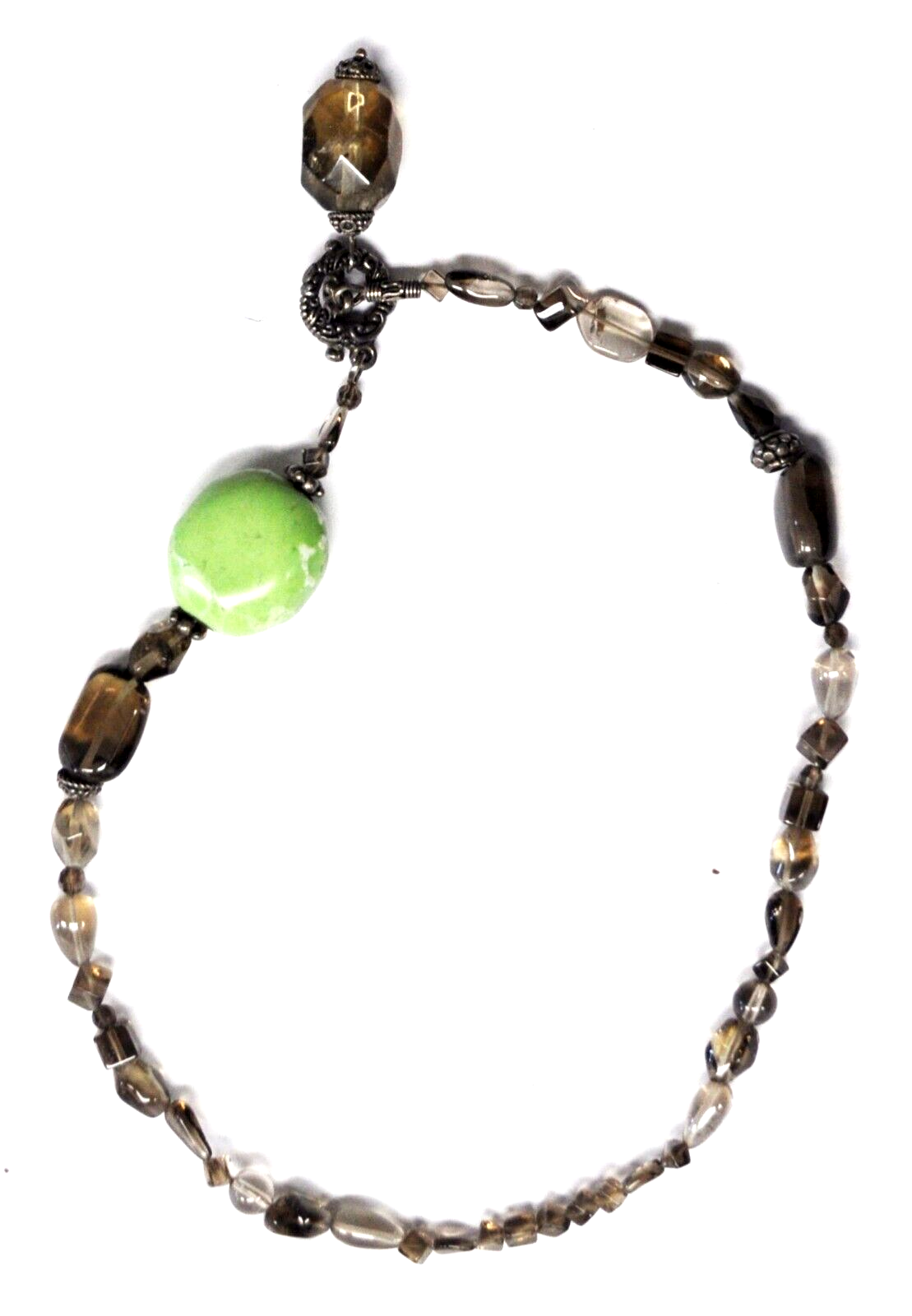 Silver Plated 24mm Chrysoprase 15mm Quartz Toggle Bead Necklace 17"