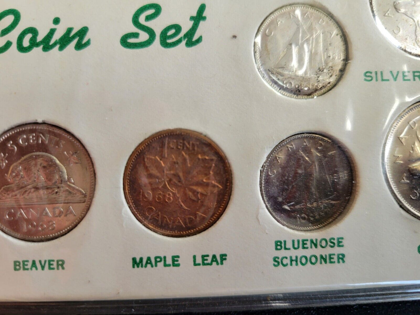 1968 CANADA 8 Coin Year Set in Cardboard Holder - 50% Silver Dime and Quarter