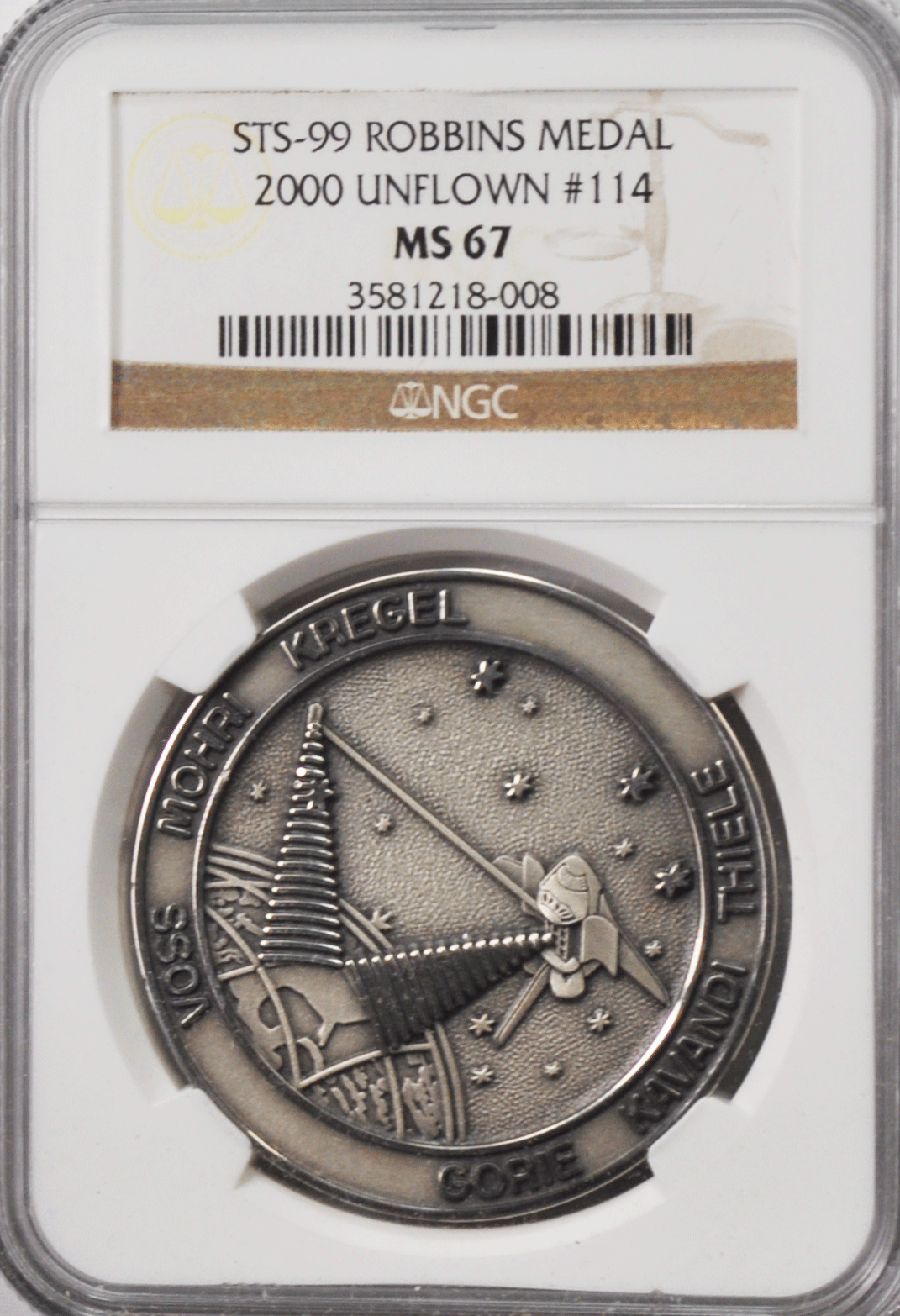 2000 STS-99 Robbins Silver Space Medal Unflown #114 NGC MS67 Endeavour SRTM