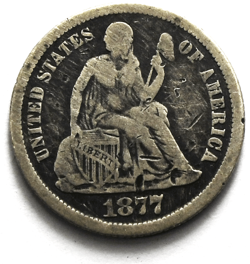 1877 CC 10c Seated Silver Dime Ten Cents Carson City