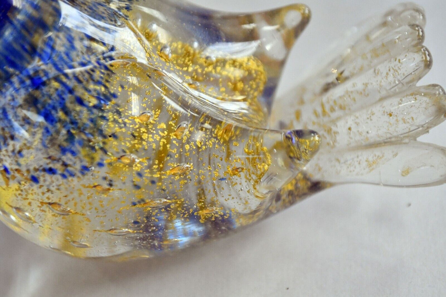 Set of 2 Hand Made Glass Songbirds Blue and Gold Flake 3 3/4" from Tail to Beak