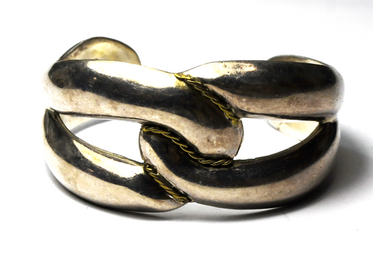 Sterling Silver Mexico Two Tone Cuff 30mm Bracelet 6.5" Wrist  45g