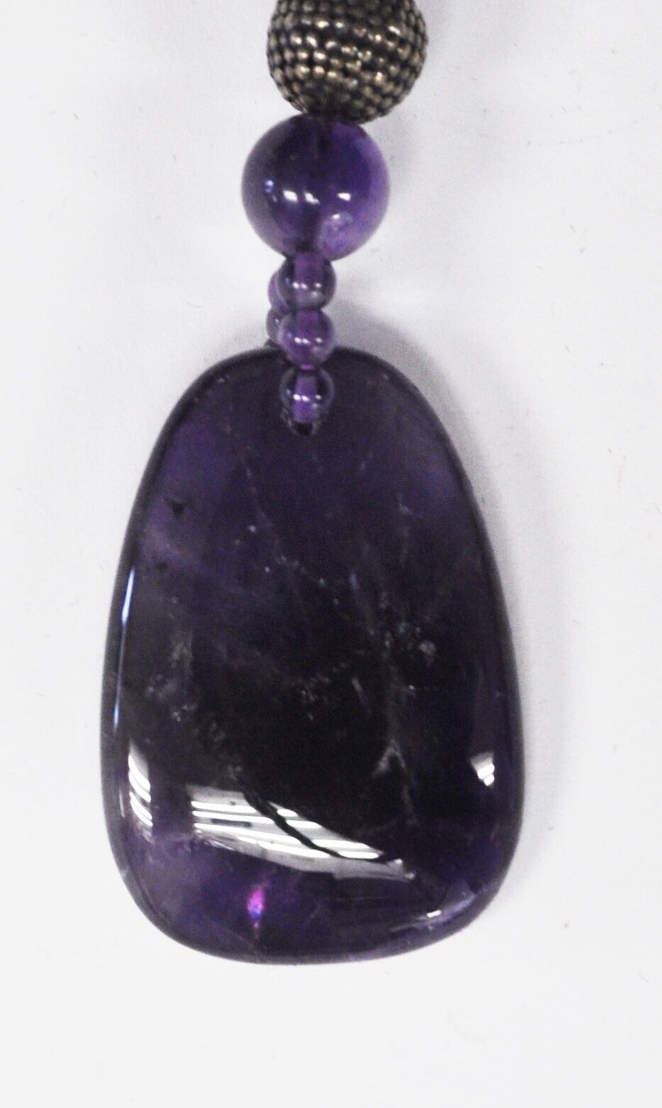 Sterling Silver Amethyst 35mm Pendant 12mm Double Bead Necklace 24"