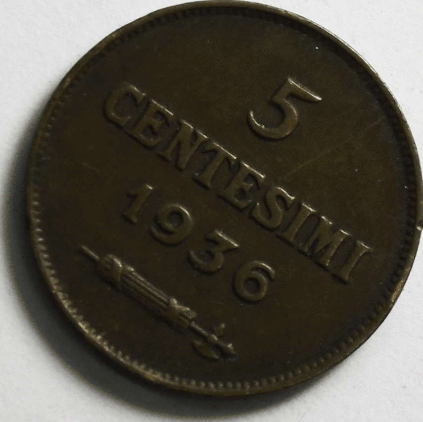 1936 San Marino 5 Centesimi KM# 12
