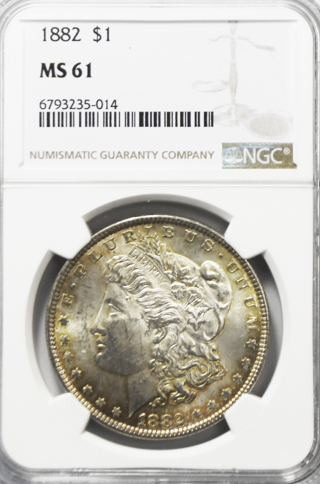 1882 $1 Morgan Silver One Dollar NGC MS61 Philadelphia Uncirculated