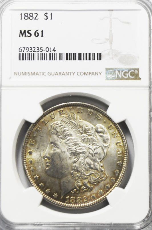 1882 $1 Morgan Silver One Dollar NGC MS61 Philadelphia Uncirculated