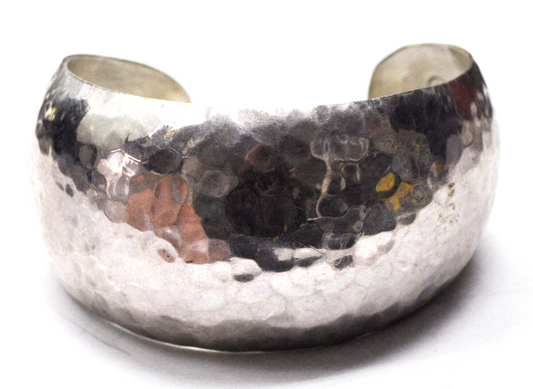 Sterling Silver Mexico B in Circle Hammered Cuff Bracelet 36mm 6-3/4" Wrist