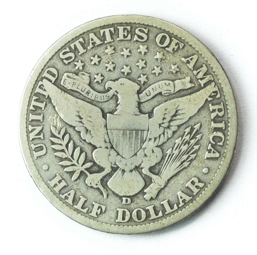 1908 D 50c Barber Silver Half Dollar Fifty Cents US Denver
