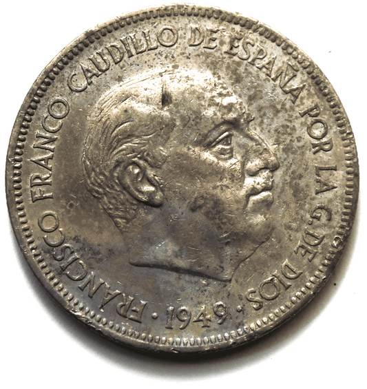 1949 (50) Spain 5 Pesetas KM# 778 Nickel Coin