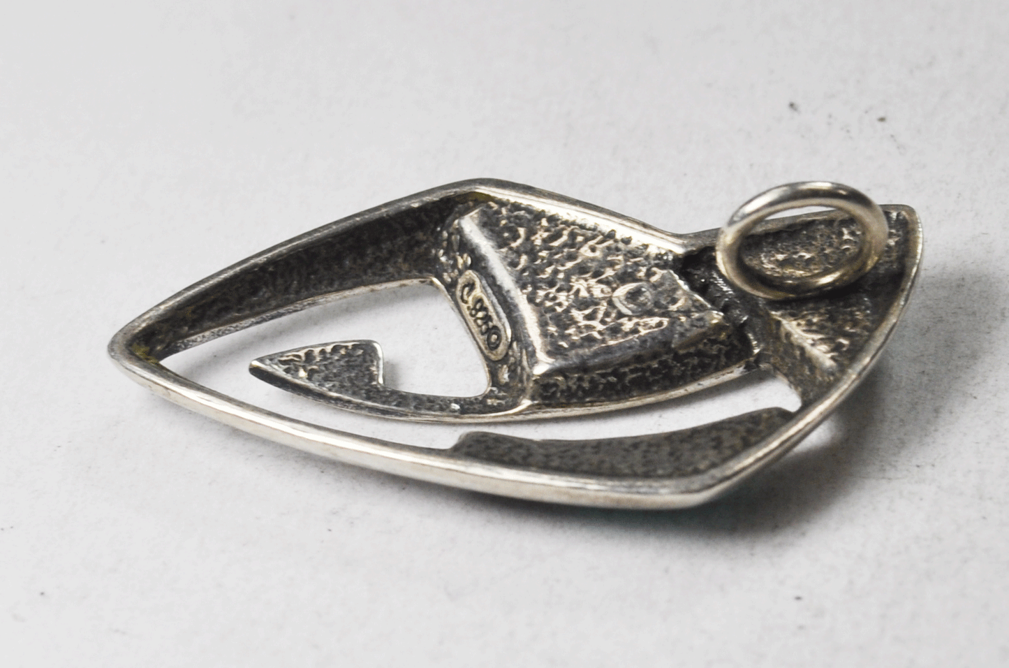 Sterling Silver Carolyn Pollack Geometric Turquoise Inlay Pendant 40mm x 25mm