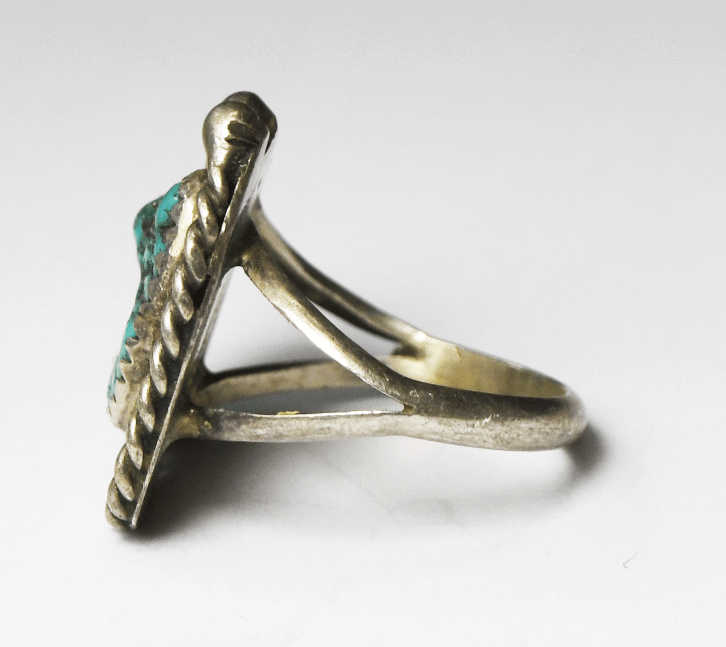Vintage Sterling Silver Turquoise Chunk Floral Ring 21mm Size 6.5