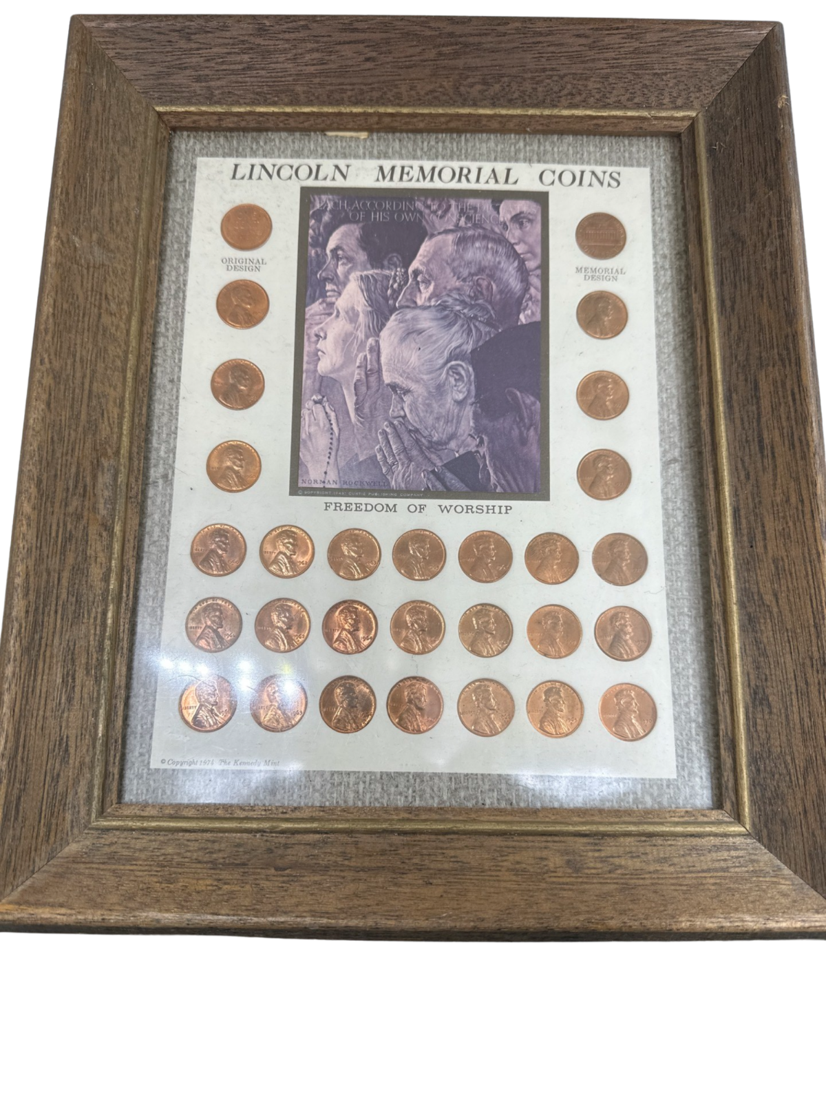 1974 Lincoln Memorial Coins-Freedom of Worship-The Kennedy Mint framed