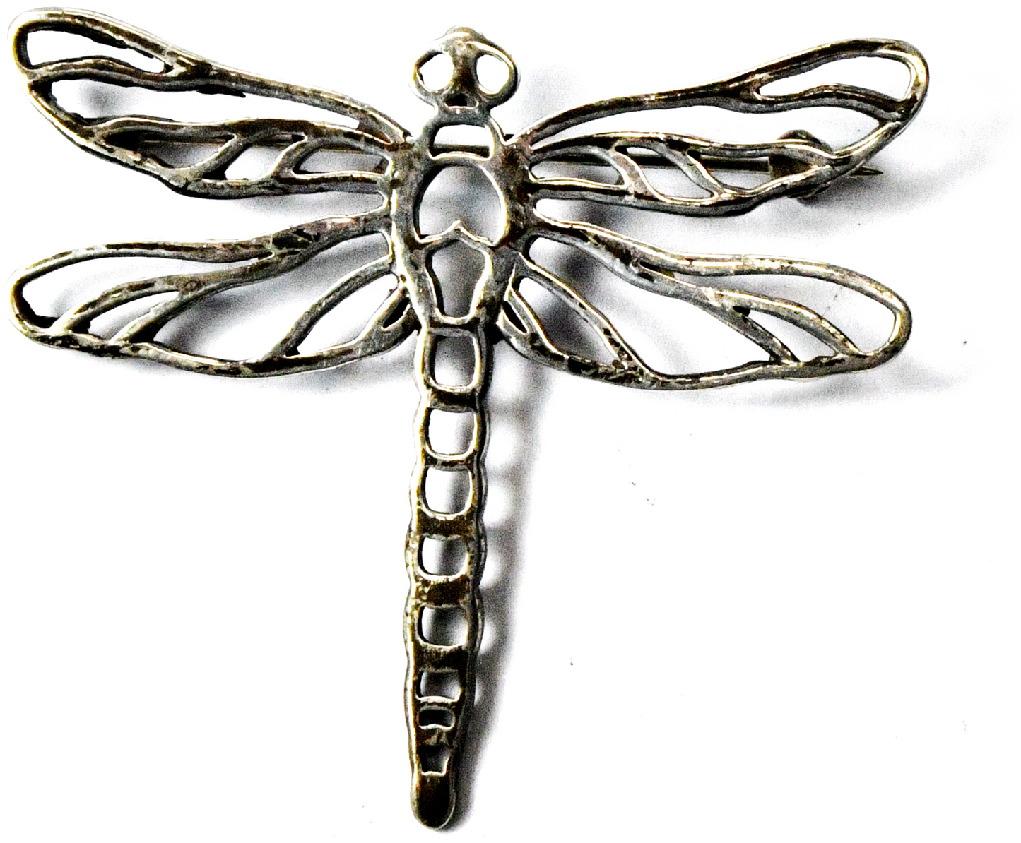 Sterling B.W. Belinda Woody Filigree Cutout Bug Dragonfly Brooch Pin 44mm x 51mm