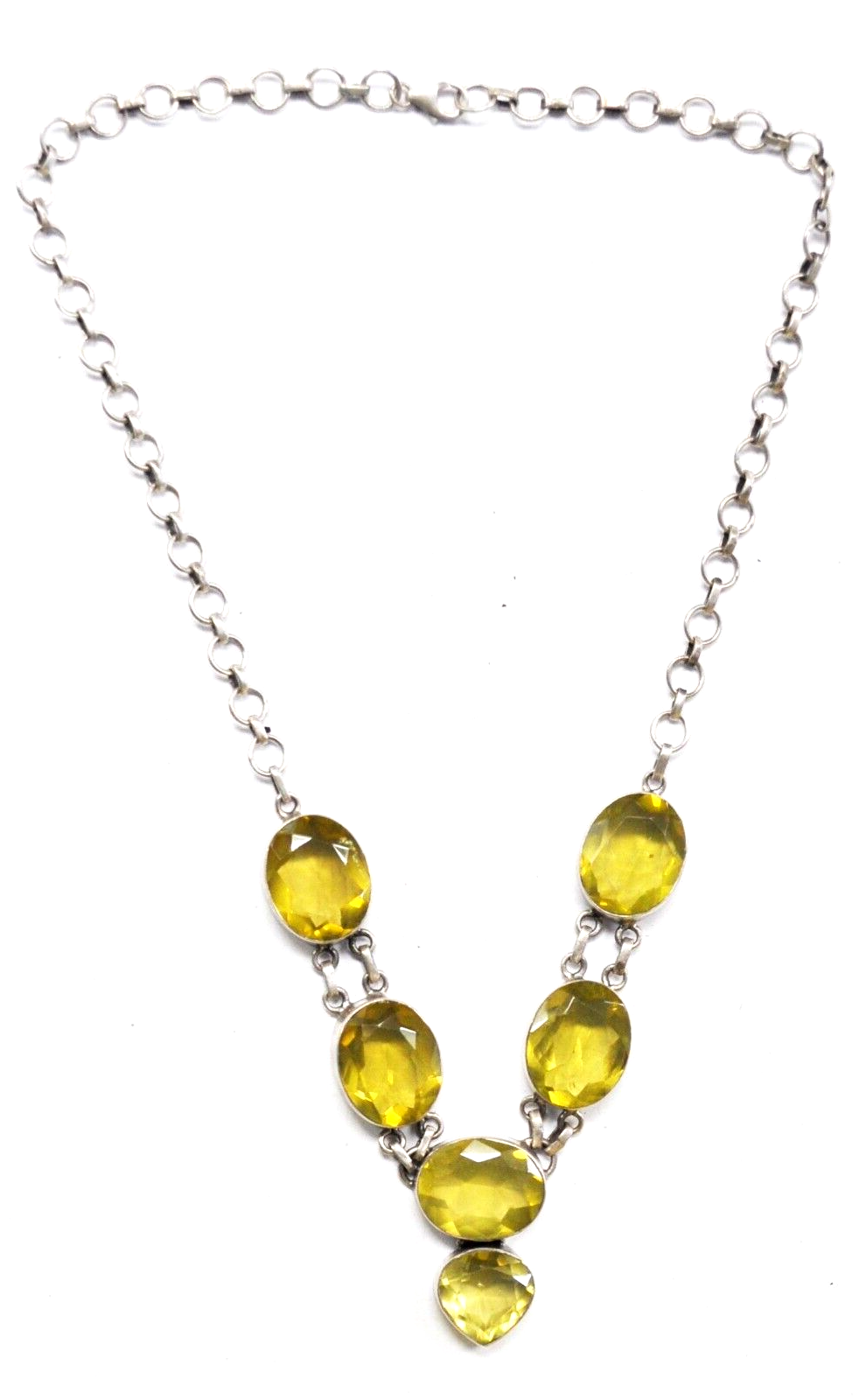 Sterling Silver Citrine 33mm Center Round 7mm Necklace 19"
