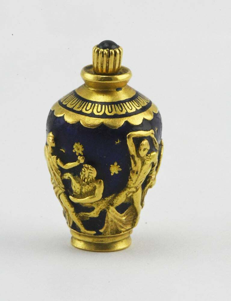 18K Gold & Sapphire Enameled Brevetto Italian Perfume Bottle Greek Urn Pendant