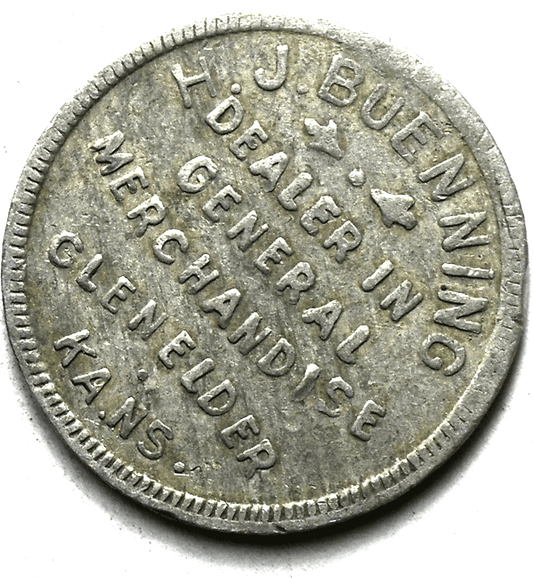 J Buenning General Store Glen Elder Kansas Trade Token 25c