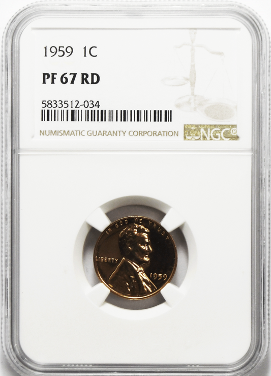1959 1c Proof Lincoln Memorial Cent One Penny NGC PF67 RD Gem Unc