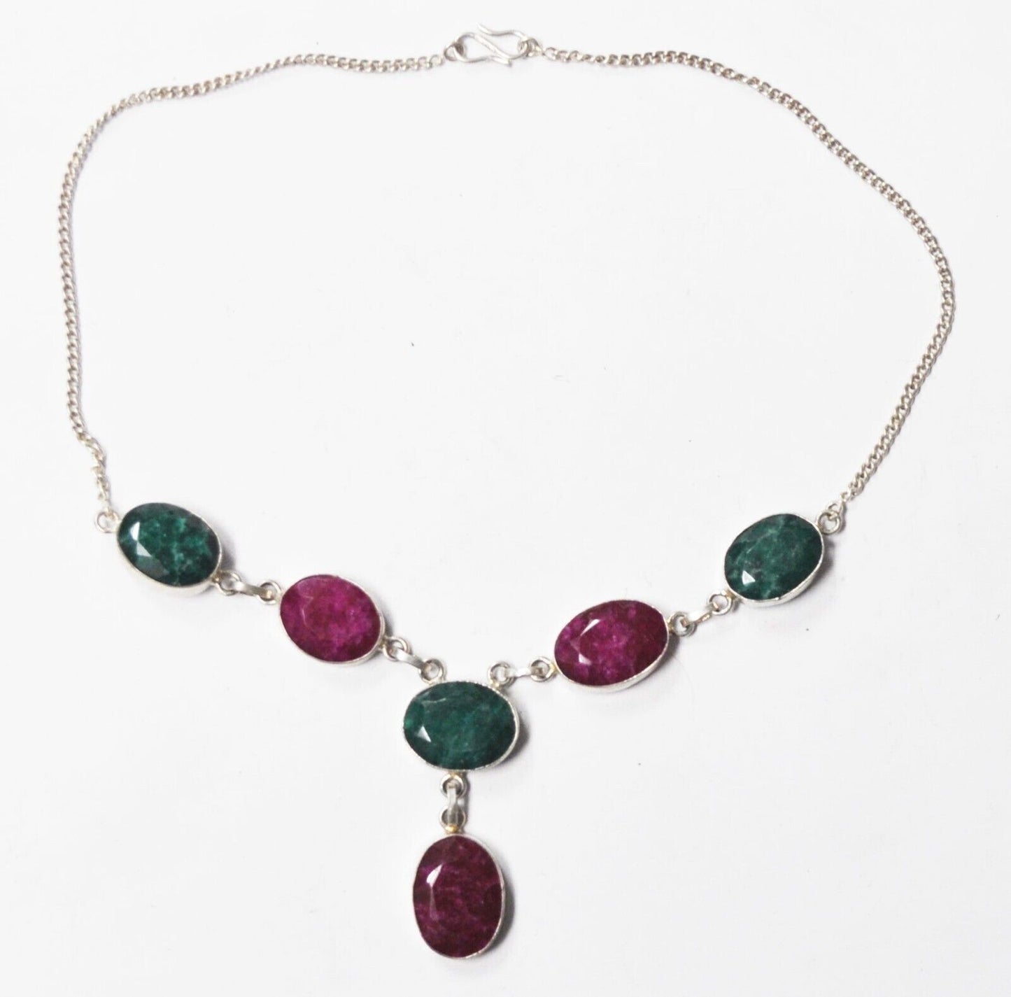 Sterling Silver 56mm Dangle Pink & Green Crackle Quartz Necklace  18.5"