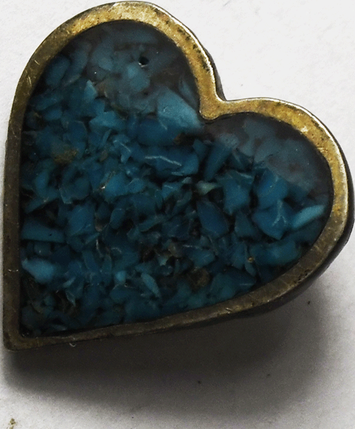 Sterling Silver Vintage Turquoise Chip Inlay Heart Pendant 17mm