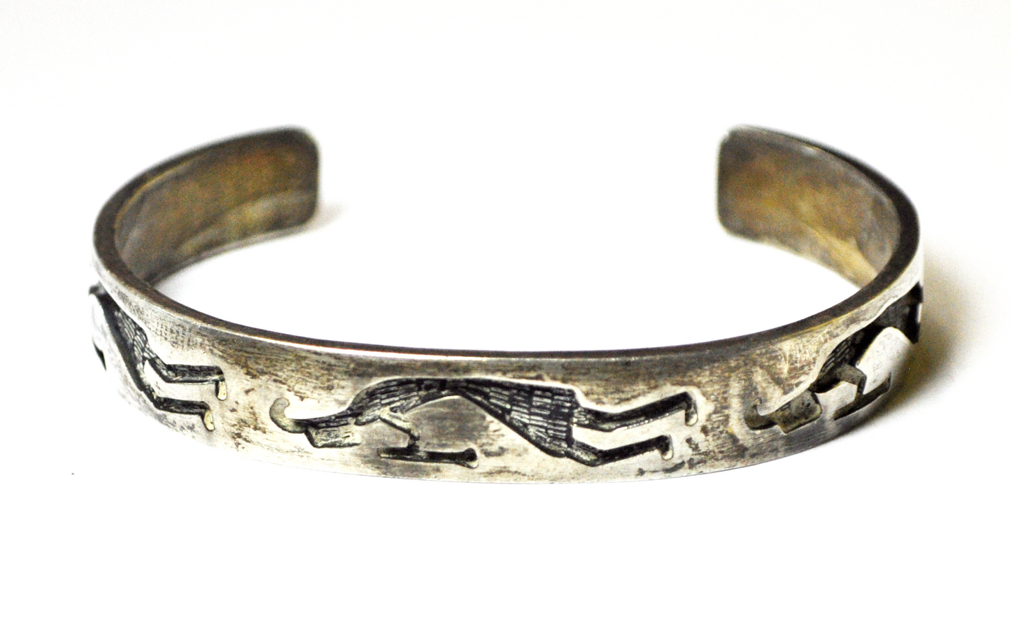 Sterling Silver Tony Kyasyousie Cuff Bar Bracelet Etched Tribal 10mm Kokopelli