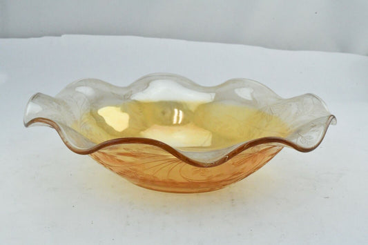 70's Molded Carnival Glass Iridescent Fruit Bowl Centerpiece 9 1/2" x 2 1/2"