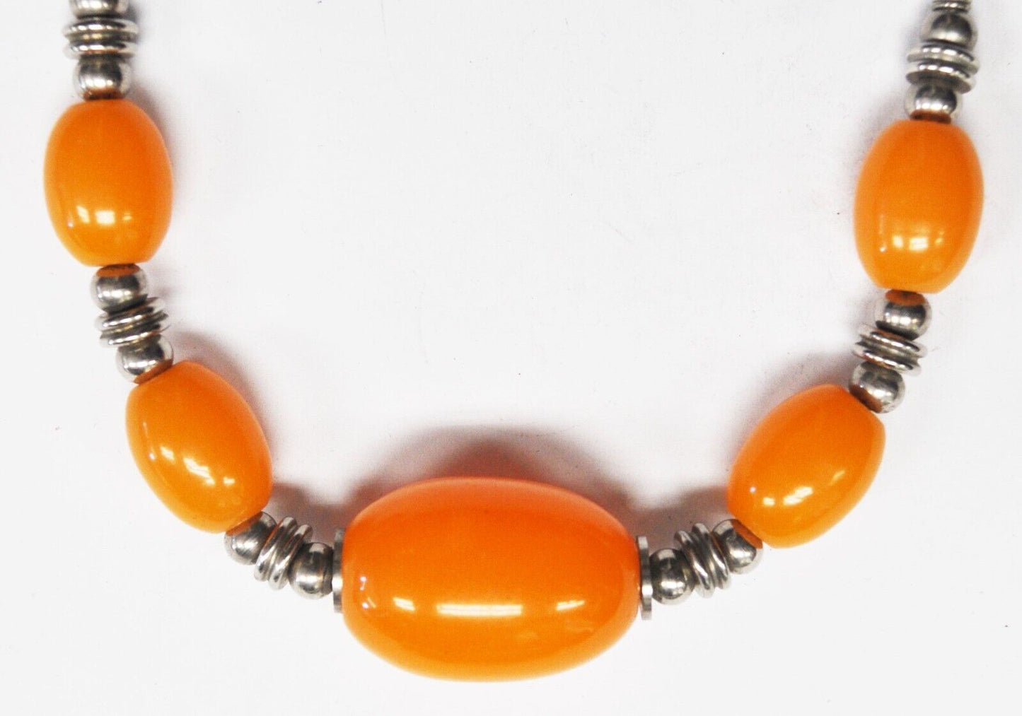 Silver Plated Oval Amber 24mm Bead 19' Brown Leather Cord Necklace