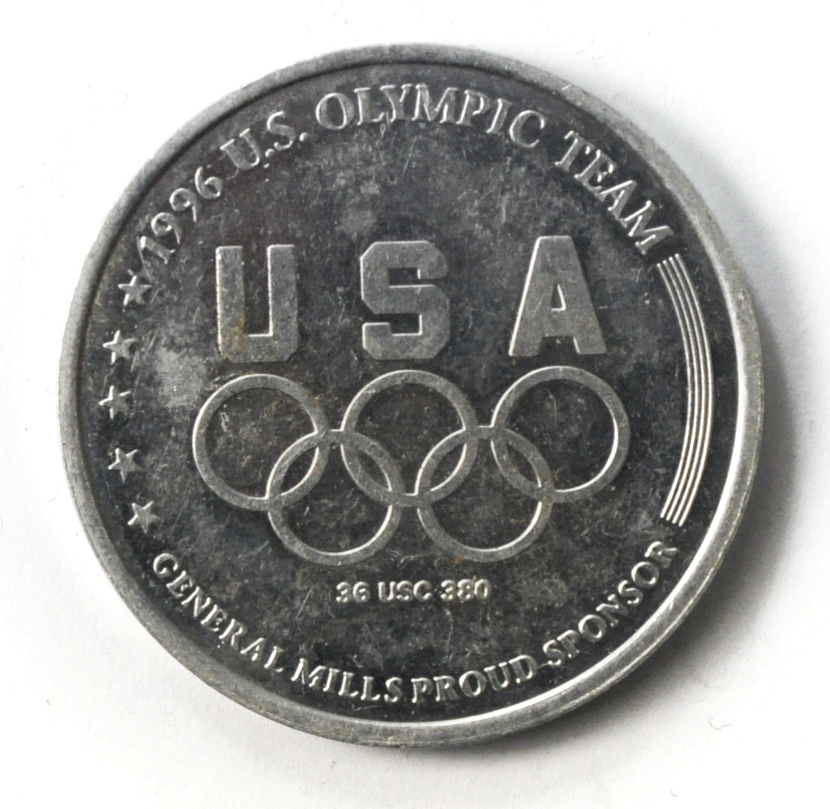 1996 USA Olympics Aluminum Medal General Mills 39mm Atlanta Gymnastics