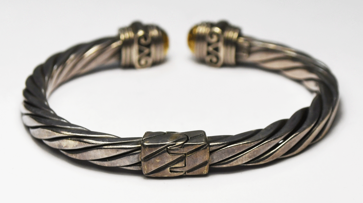 Sterling Silver  & 14k Square Cable Cuff Bracelet 5mm 6-3/4" Wrist