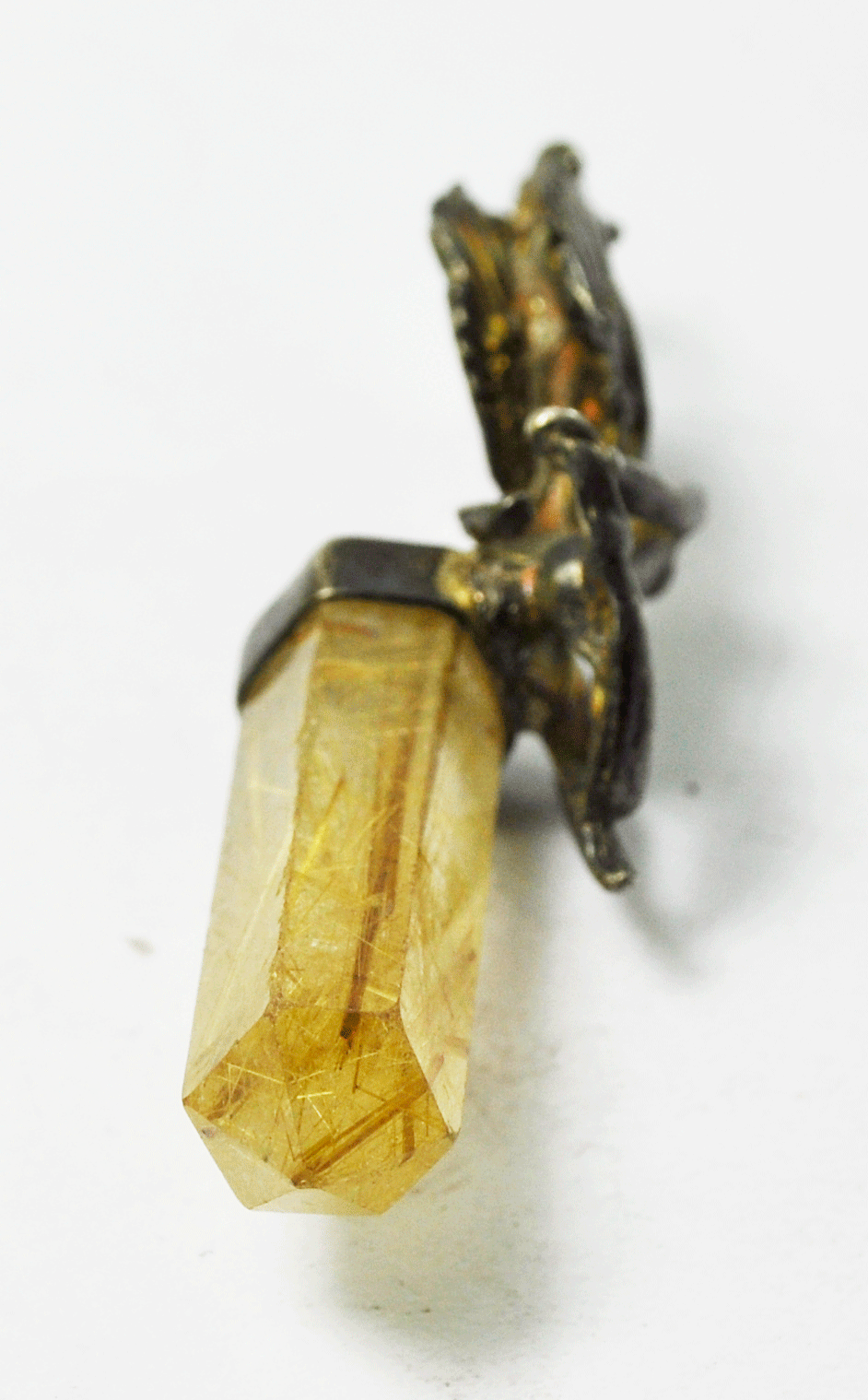 Antique 900 Fine Silver Goddess Angel Rutilated Quartz Point Pendant 2"