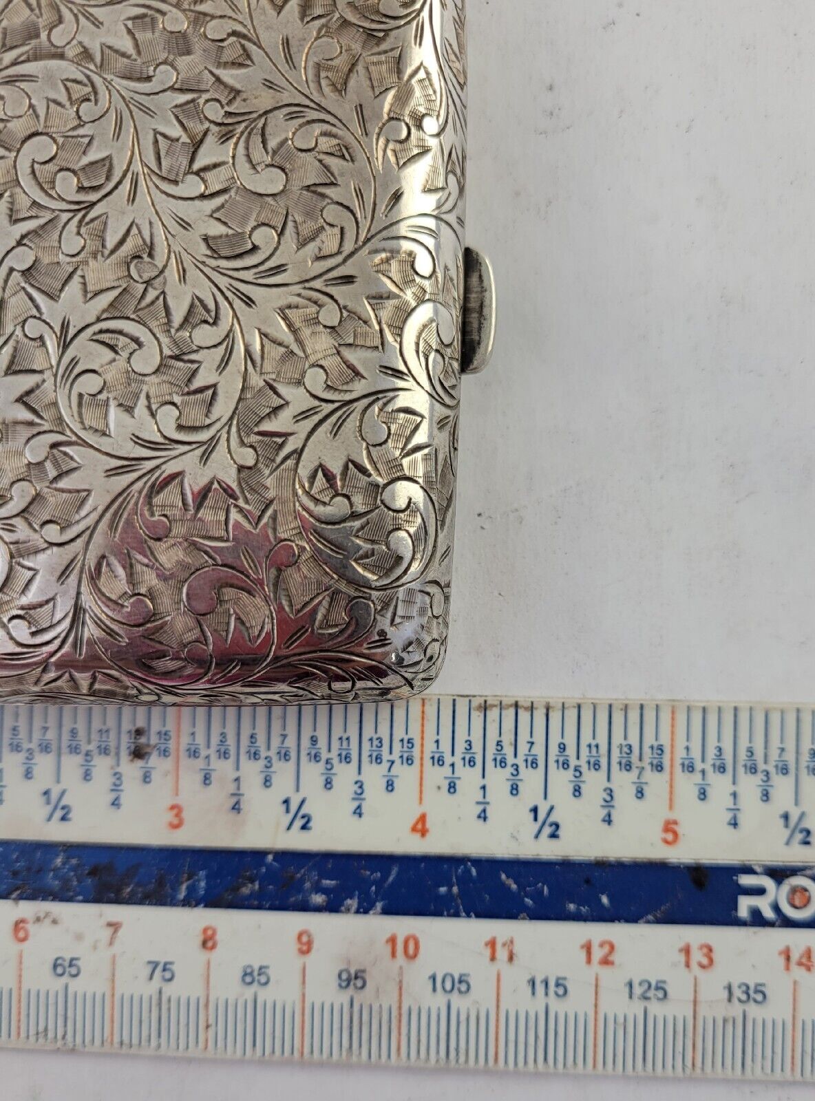 Vintage Etched Design .950 Fine Silver 4"x3"Cigarette Case 3.7oz