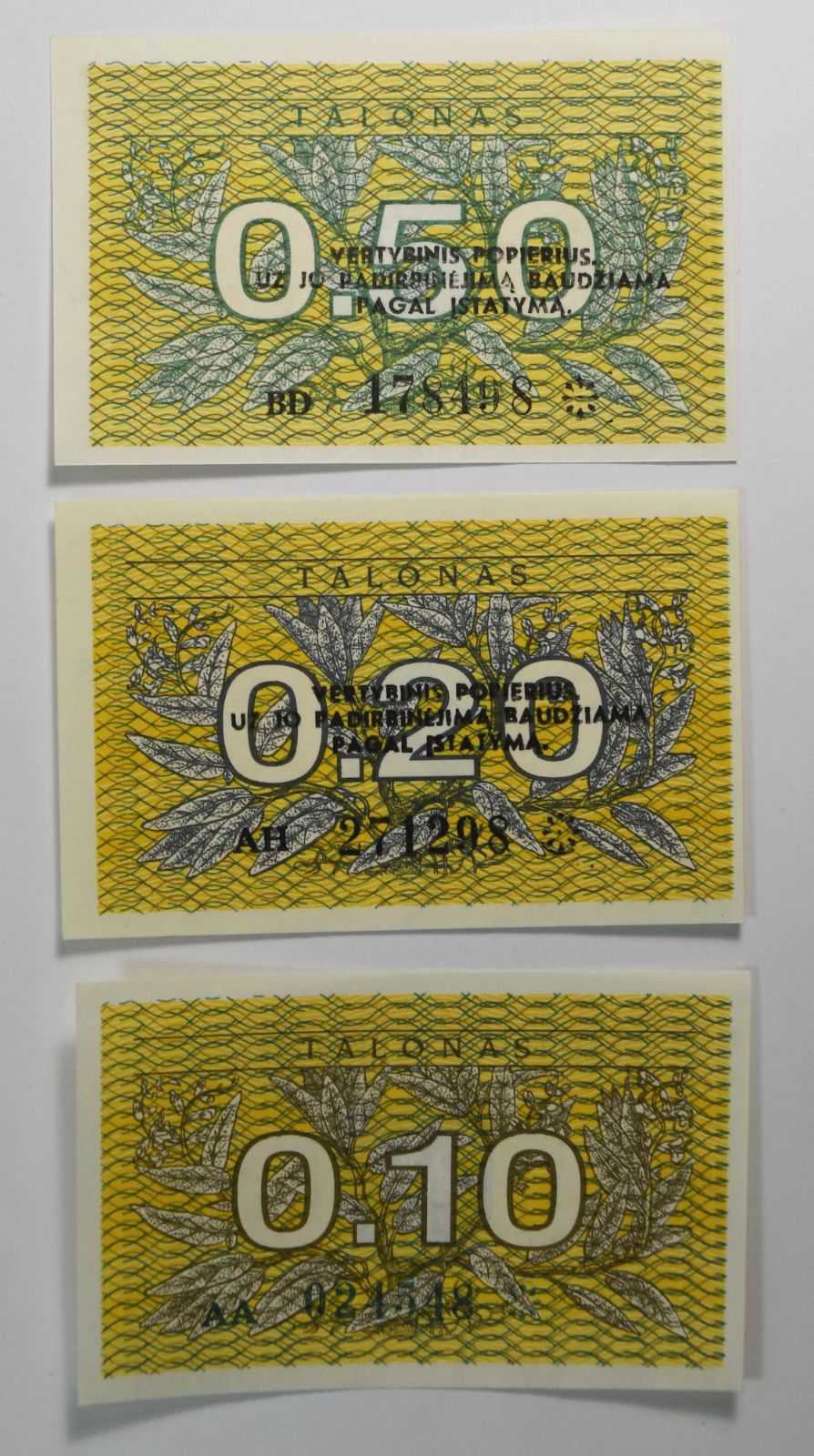 1991 Lithuania Uncirculated Banknotes .10 .20 .50 Talonas