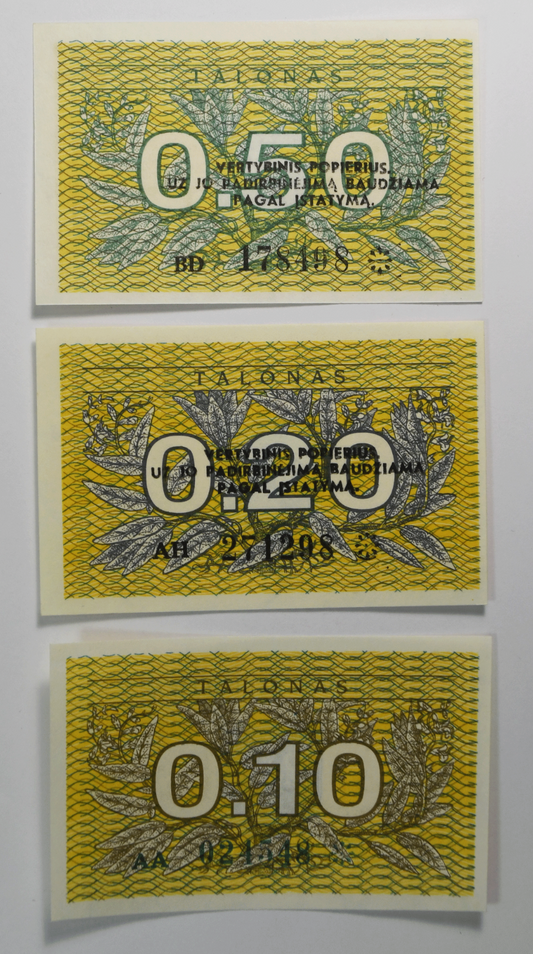 1991 Lithuania Uncirculated Banknotes .10 .20 .50 Talonas