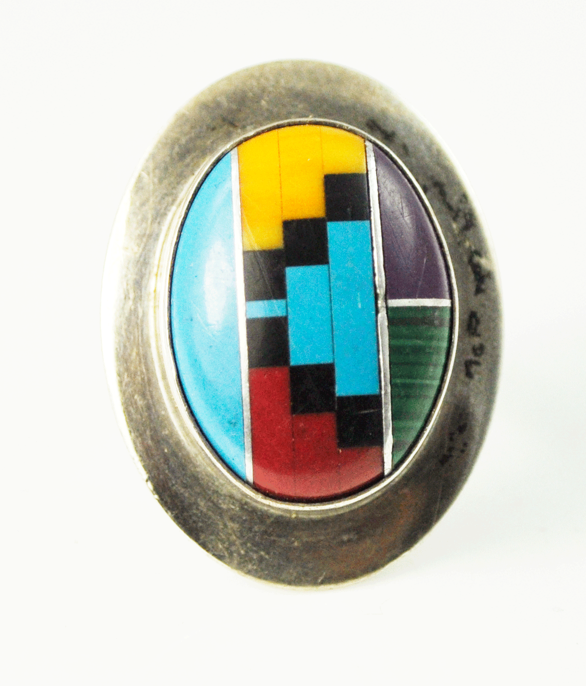 Sterling Silver VHC Geometric Sterling Inlay Ring 29mm Size 8 Adjustable