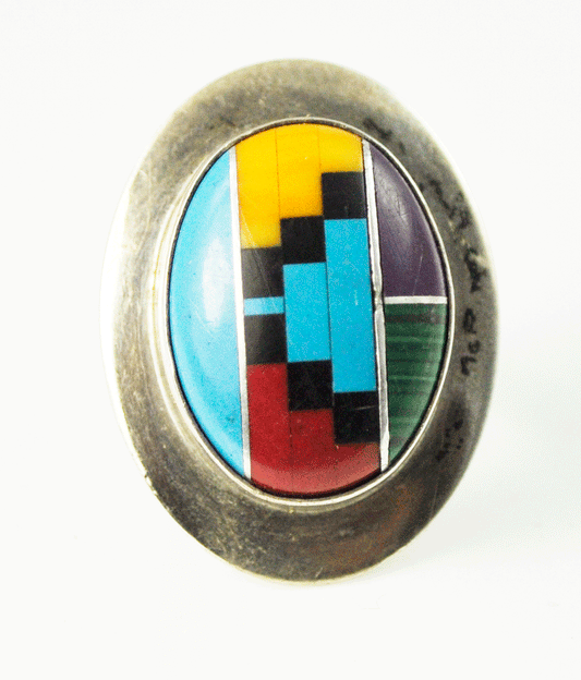 Sterling Silver VHC Geometric Sterling Inlay Ring 29mm Size 8 Adjustable