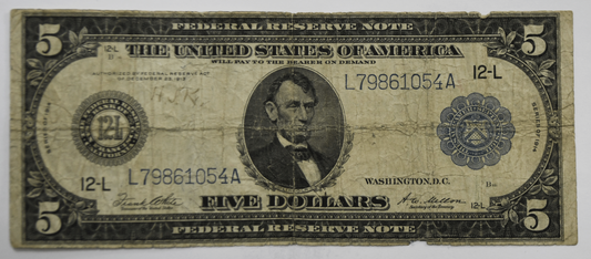 1914 $5 Federal Reserve Note L79861054A San Francisco Fr#891B