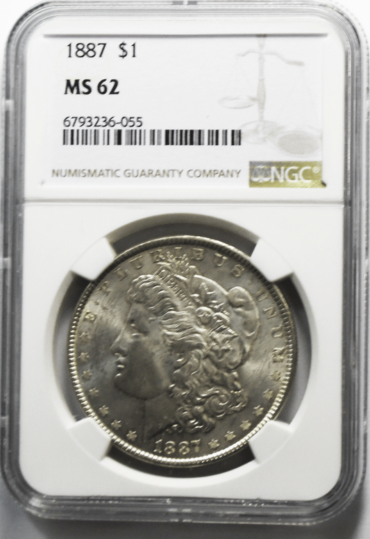 1887 $1 Morgan Silver Dollar MS62 NGC Uncirculated Philadelphia
