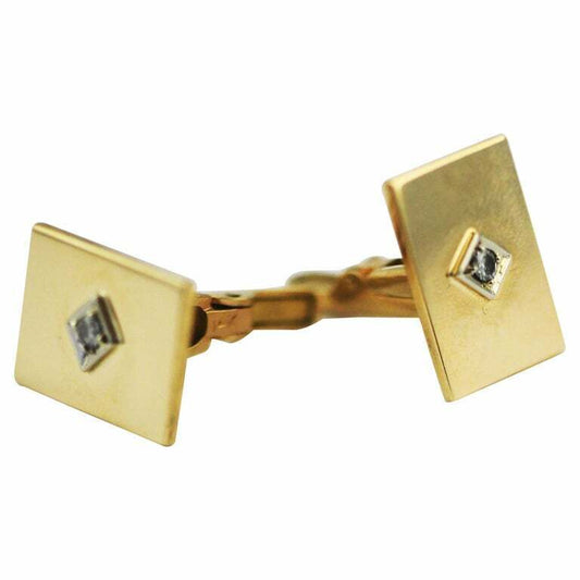 Classic Diamond Solitaire Studs 14 Karat Yellow Gold Men's Cufflinks Vintage