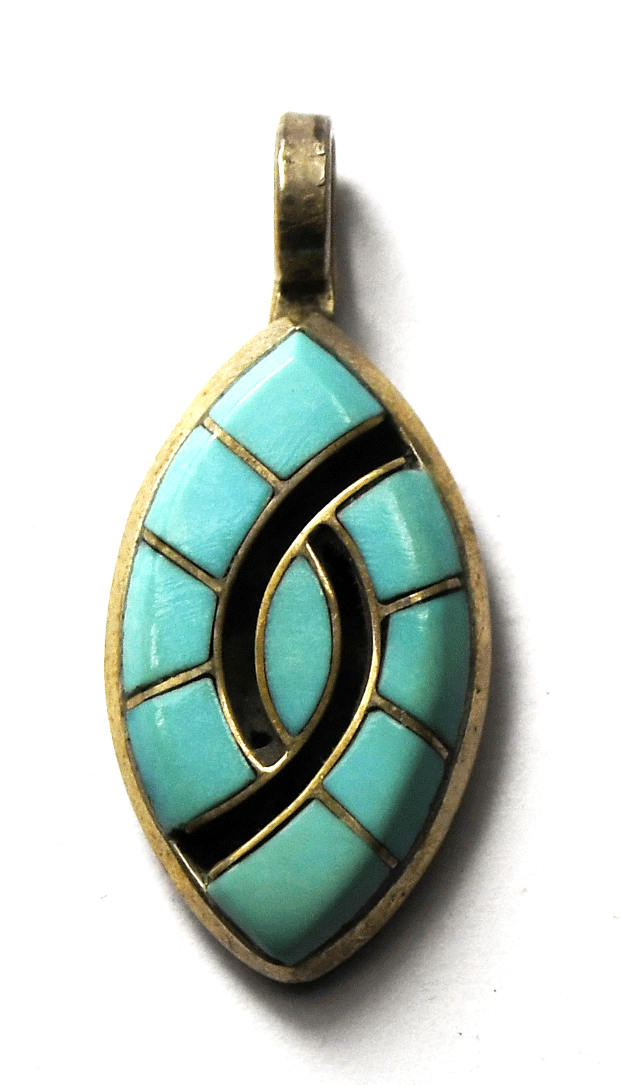 Sterling Silver EB Marquise Turquoise Inlay Pendant 27mm x 12mm
