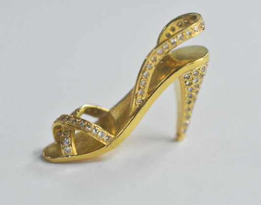 Fancy 14k Yellow Gold & 1ctw. Diamond Ladies Heel Shoe Pendant 6.2 grams 1" Wide