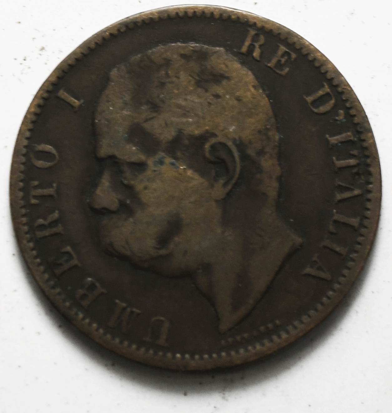 1894 B/I Italy 10 Ten Centesimi Copper Coin KM# 27.1